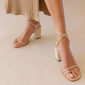 Alohas Grace Wrap Up Block Heel Sandal Sz 41 Corn Ivory Nude Neutral Beige Tan
